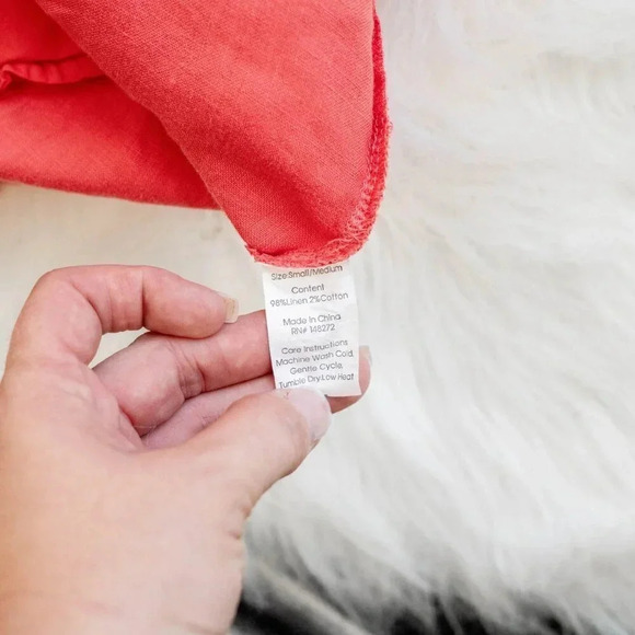EMBELLISH DRESS SZ M CORAL LINEN BLEND PLEATED RUFFLE COLLARED POCKETS MOD - Picture 8 of 8